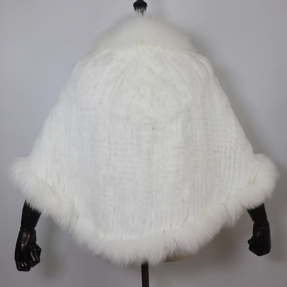 100% de piel de conejo auténtica para mujer, bufanda con cuello de piel de zorro, Poncho de piel de conejo tejido cálido para invierno, accesorios de moda para fiesta para niñas