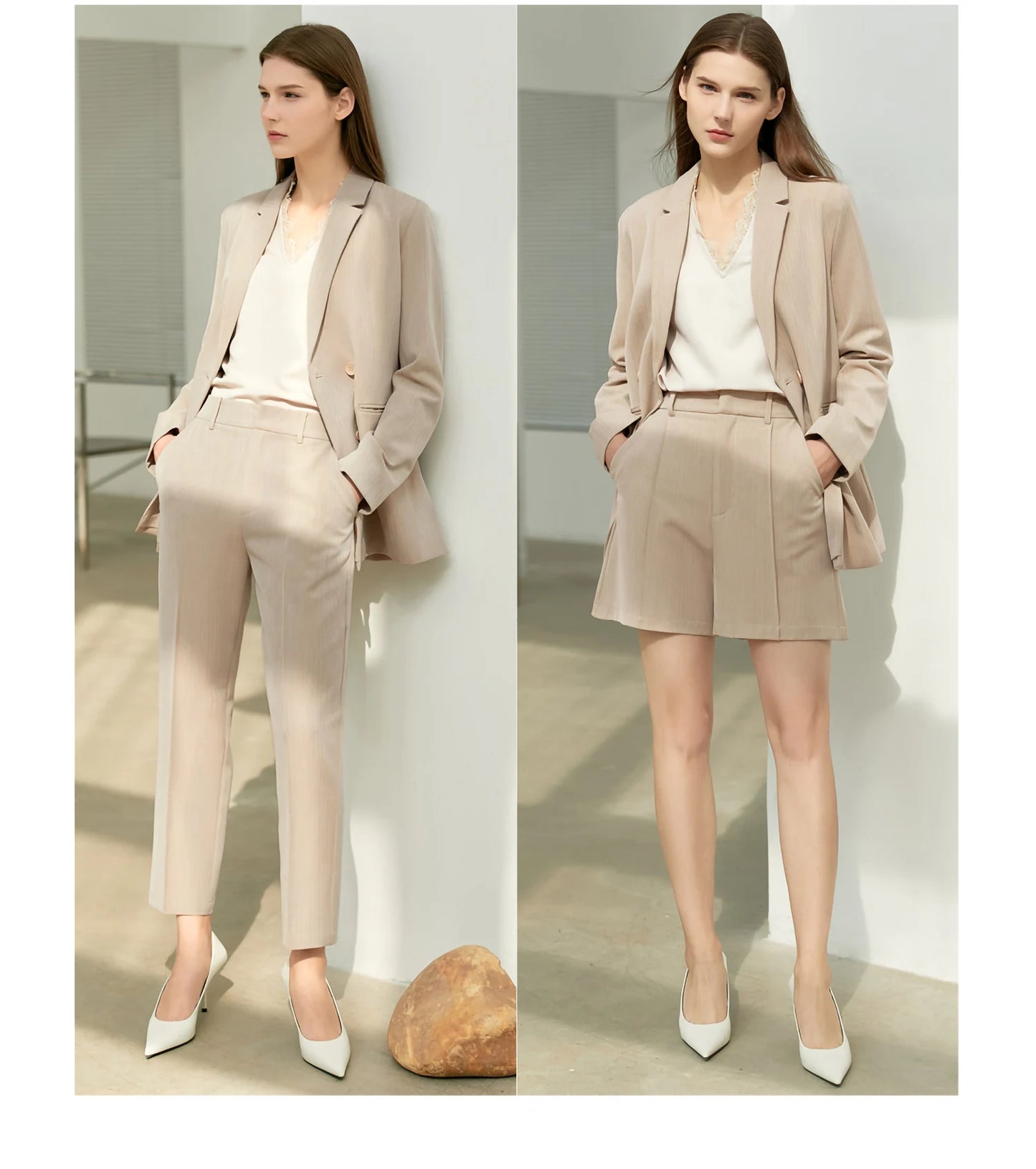 Amii minimalismo primavera terno escritório senhora blazer conjunto feminino rendas vneck tanques de cintura alta calças femininas shorts outfits 12060909