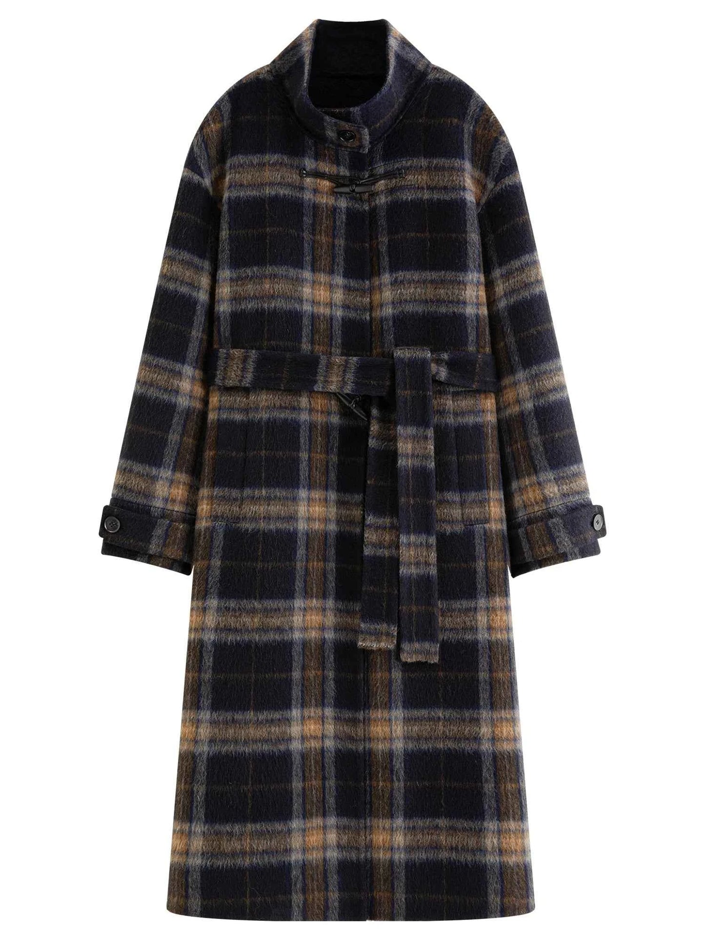 Casaco de Lã Xadrez Longo Feminino Helena Windsor