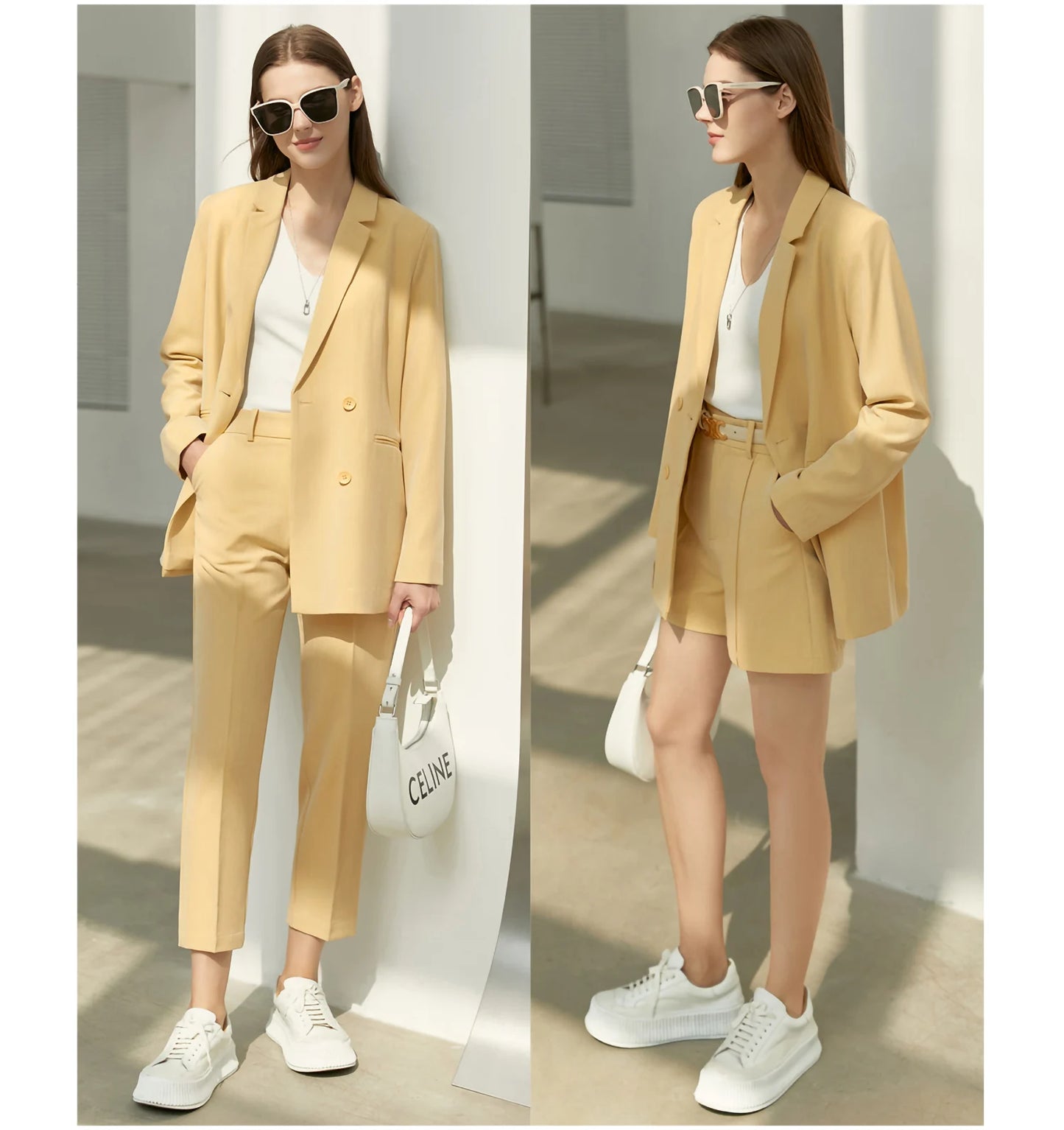 Amii minimalismo primavera terno escritório senhora blazer conjunto feminino rendas vneck tanques de cintura alta calças femininas shorts outfits 12060909