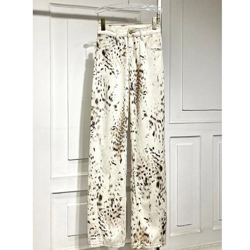 Leopardo impressão em linha reta perna larga jeans feminino cintura alta retro jeans streetwear y2k calças vintage high street denim
