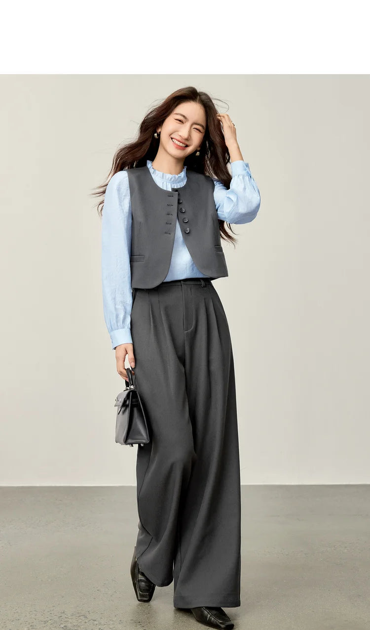 Sentubila terno feminino 3 peças jaqueta formal colete calças feminino conjunto de trabalho de negócios plissado pulôver blazer conjunto 153za1930