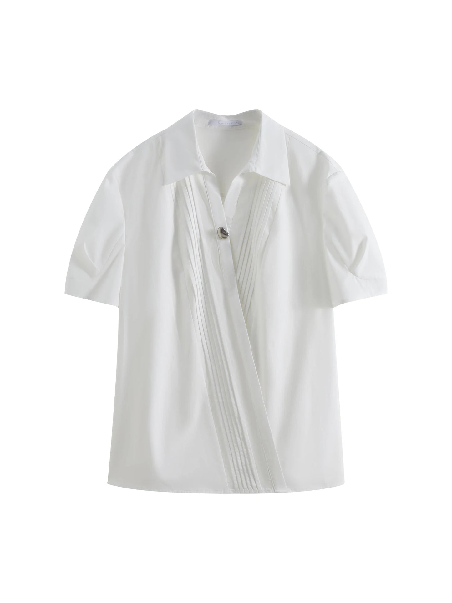 Fsle estilo minimalista cor sólida com decote em v camisa de manga curta para mulher 2025 verão novo solto branco de manga curta topo 25fs12213
