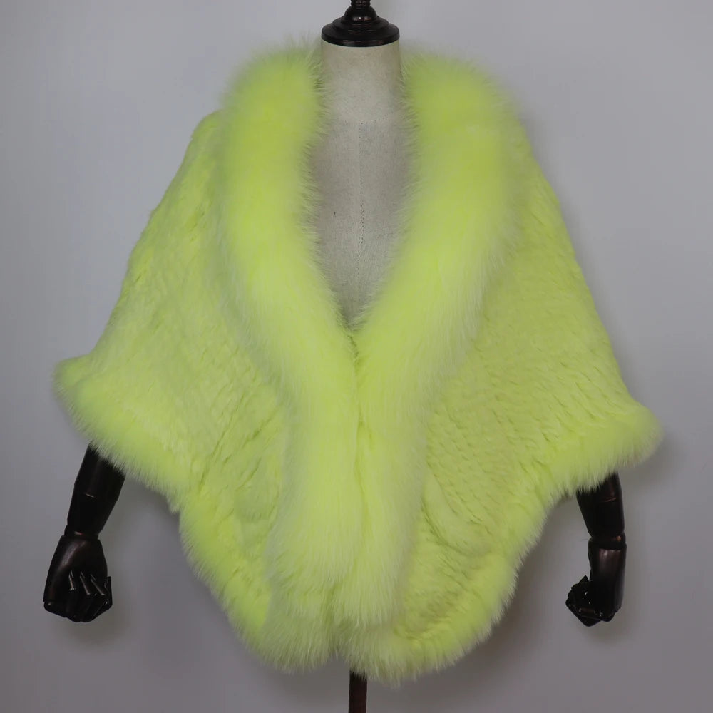 100% de piel de conejo auténtica para mujer, bufanda con cuello de piel de zorro, Poncho de piel de conejo tejido cálido para invierno, accesorios de moda para fiesta para niñas