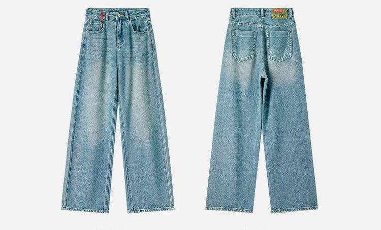 Sentubila calças jeans femininas de algodão 2025 primavera moda reta vintage denim cintura alta comprimento total bolsos calças w51n58827