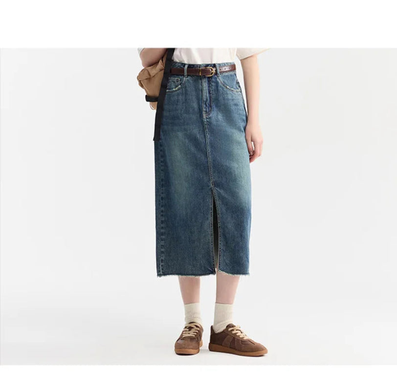 Semir-Saia jeans feminina, fenda alta, design de corte reto, nova chegada, verão, 2022