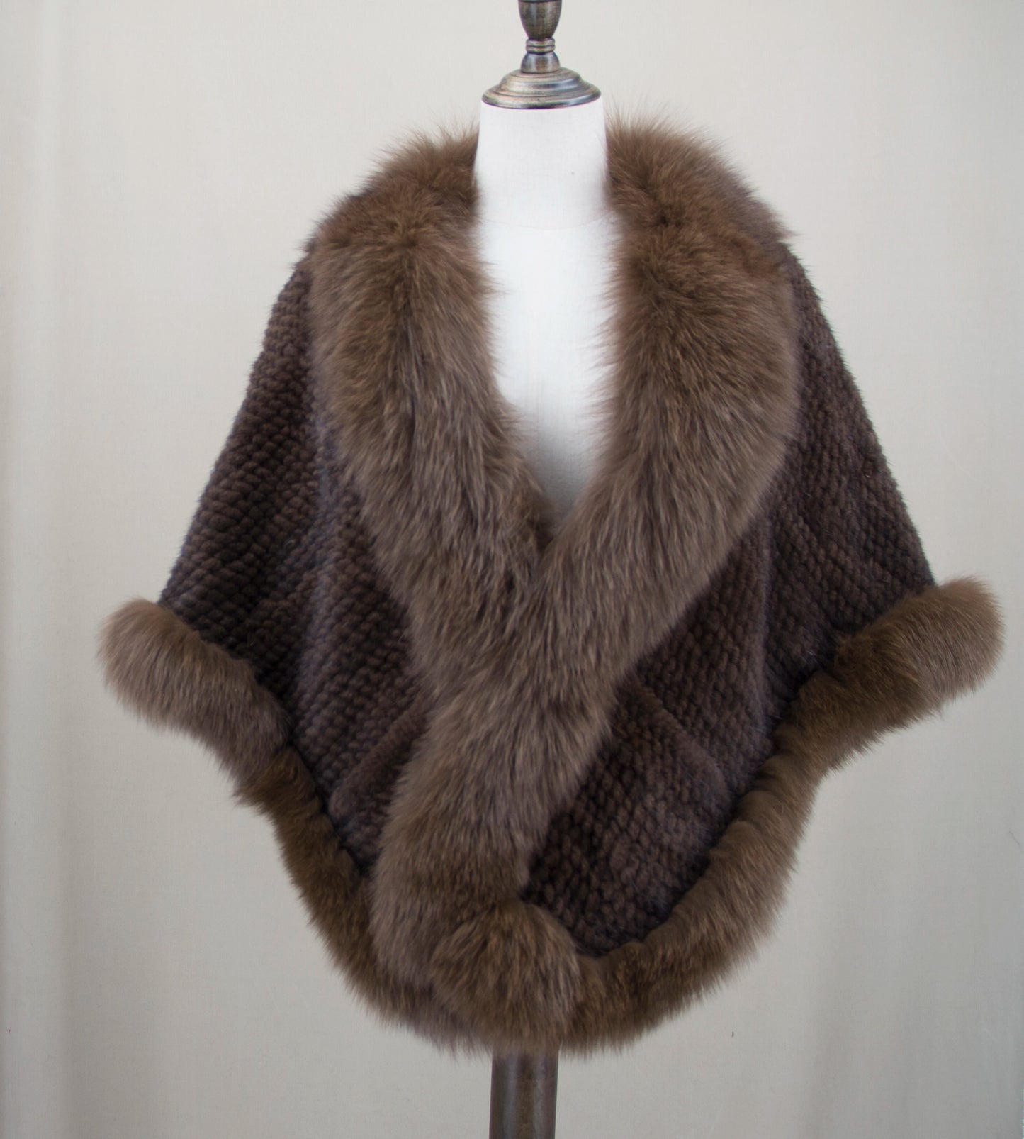 Xale de tricô de pele de vison real com gola de corte de pele de raposa, estola de capa frontal, xale branco coreano peludo luxuoso, inverno