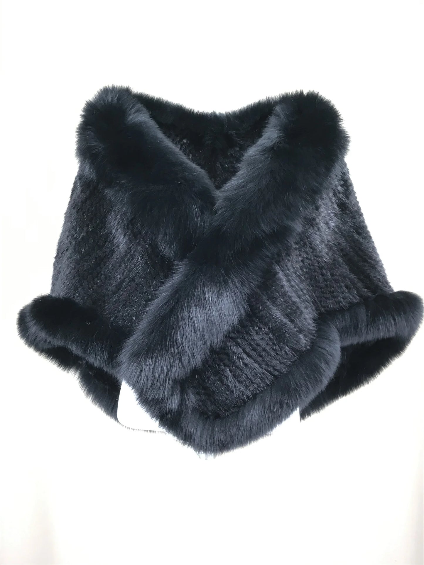 Xale de tricô de pele de vison real com gola de corte de pele de raposa, estola de capa frontal, xale branco coreano peludo luxuoso, inverno