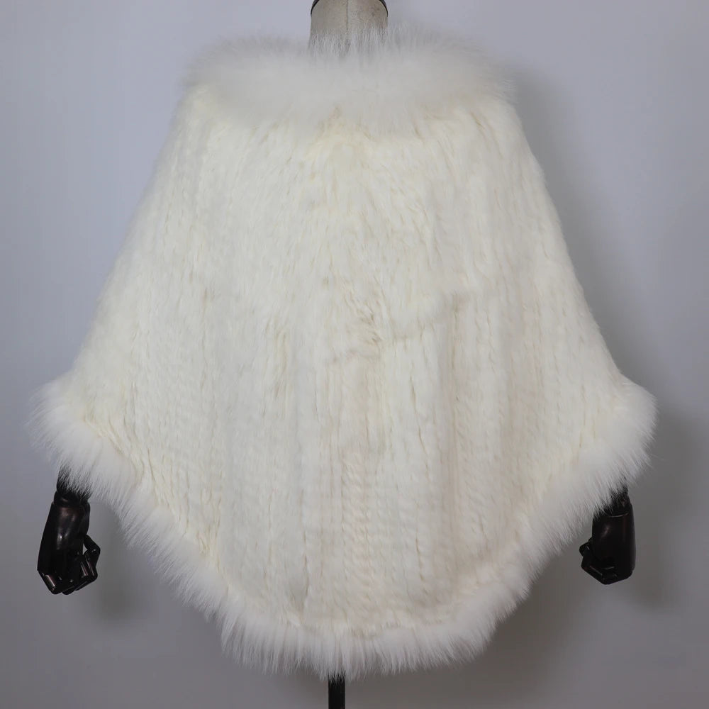100% de piel de conejo auténtica para mujer, bufanda con cuello de piel de zorro, Poncho de piel de conejo tejido cálido para invierno, accesorios de moda para fiesta para niñas
