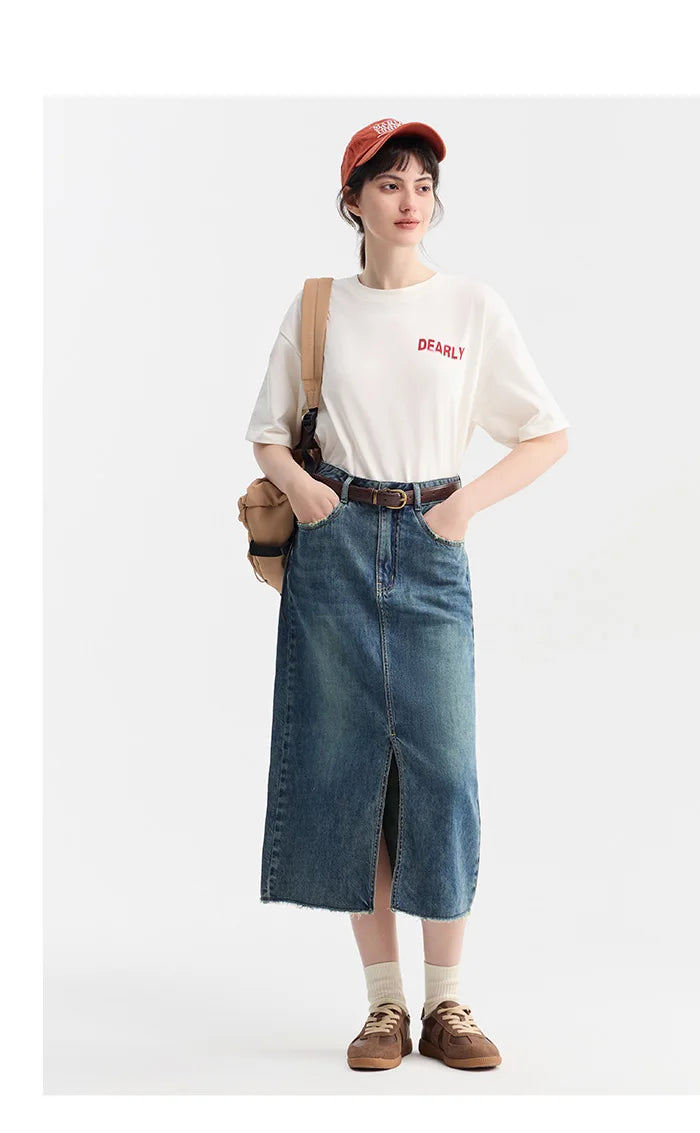 Semir-Saia jeans feminina, fenda alta, design de corte reto, nova chegada, verão, 2022
