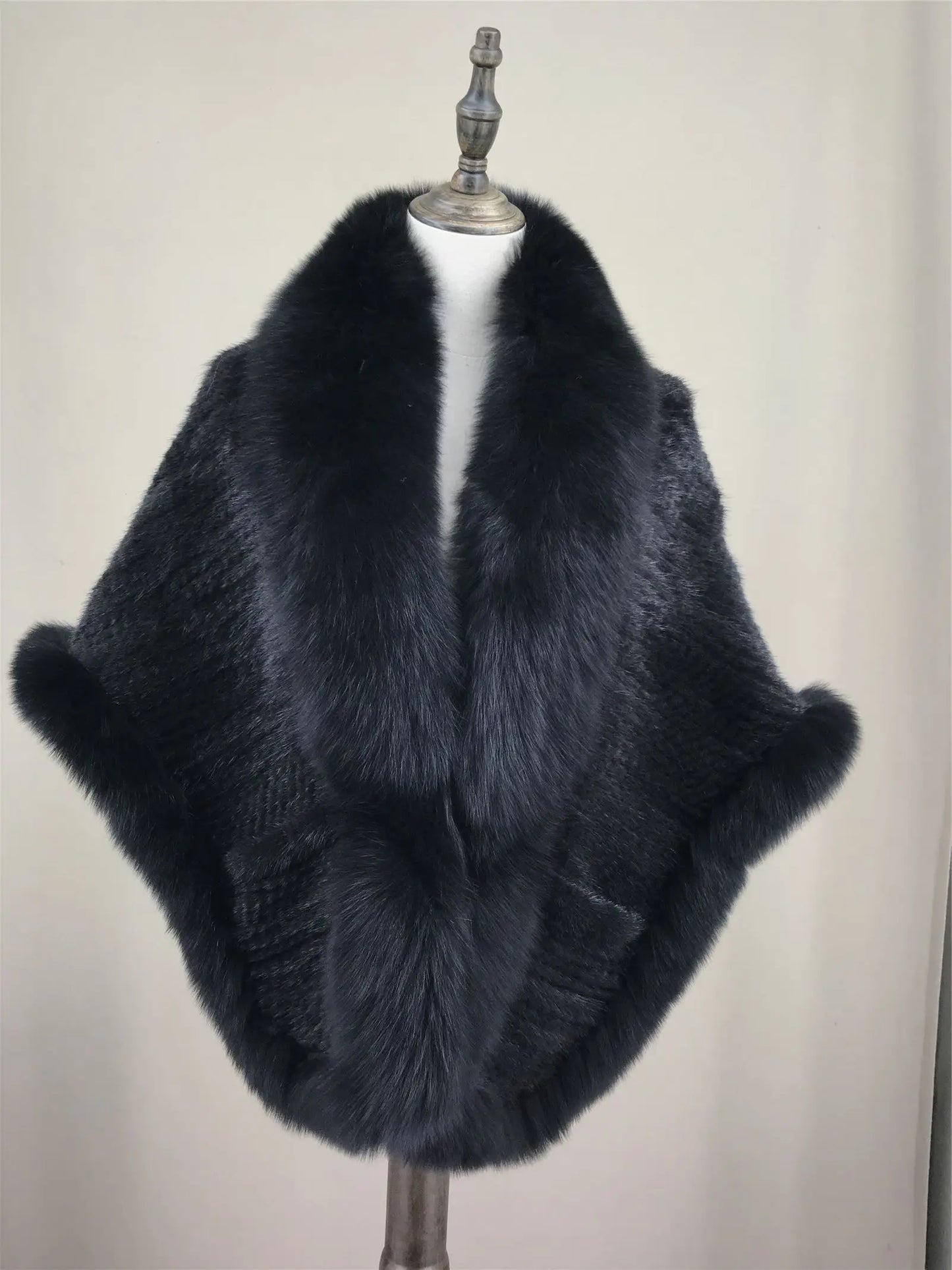 Xale de tricô de pele de vison real com gola de corte de pele de raposa, estola de capa frontal, xale branco coreano peludo luxuoso, inverno