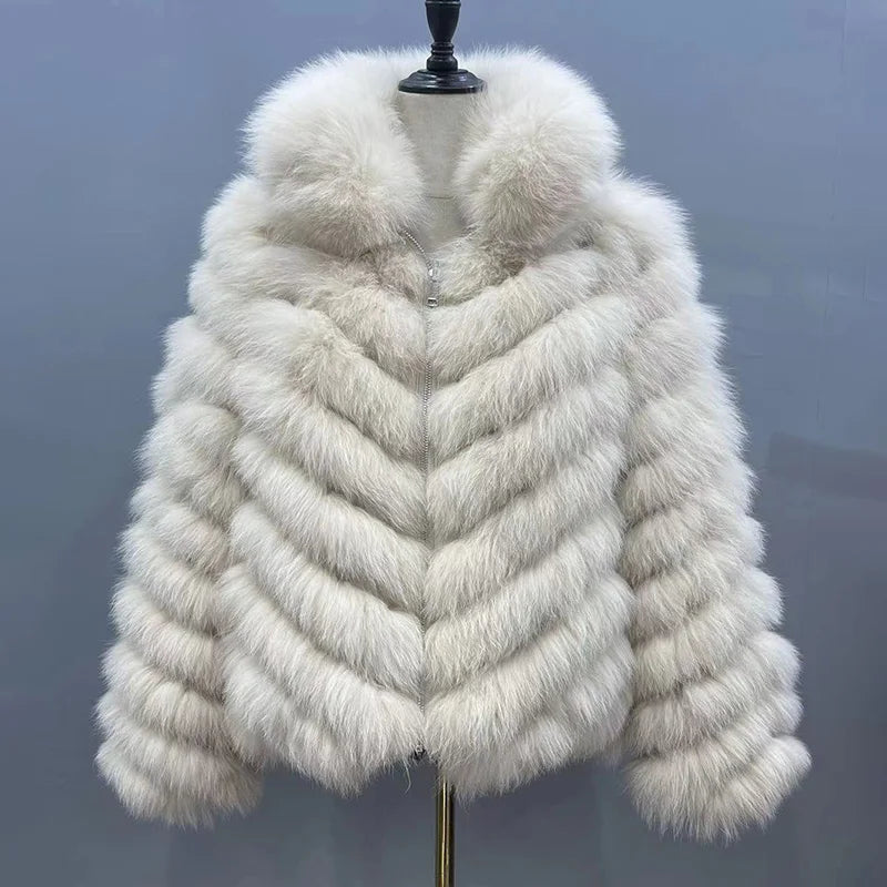 Casaco Luxuoso Reversível de Pele de Raposa para Mulheres