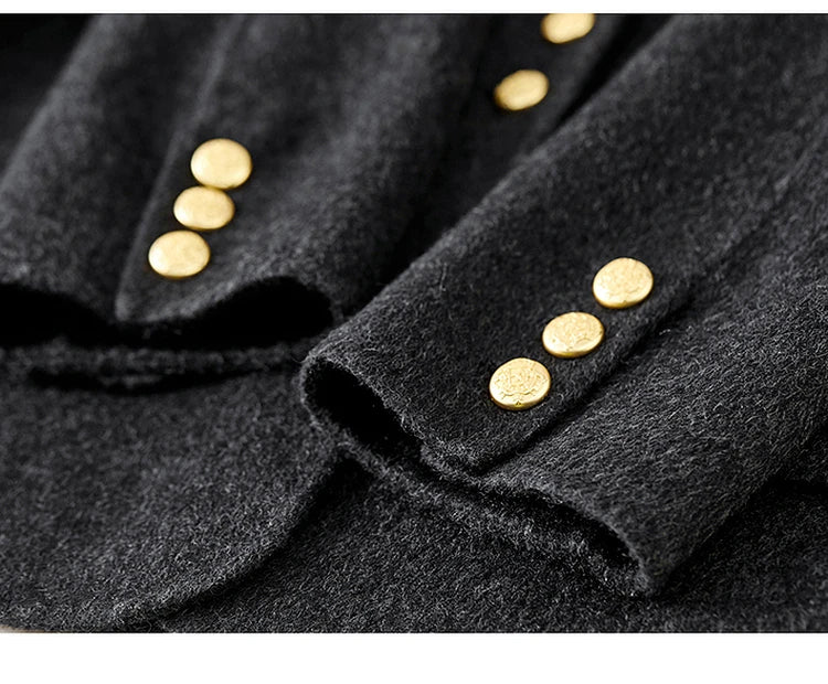 Sentubila casaco de lã de luxo para mulheres 2024 inverno gola redonda reta único breasted roupas femininas de alta qualidade w44o56591