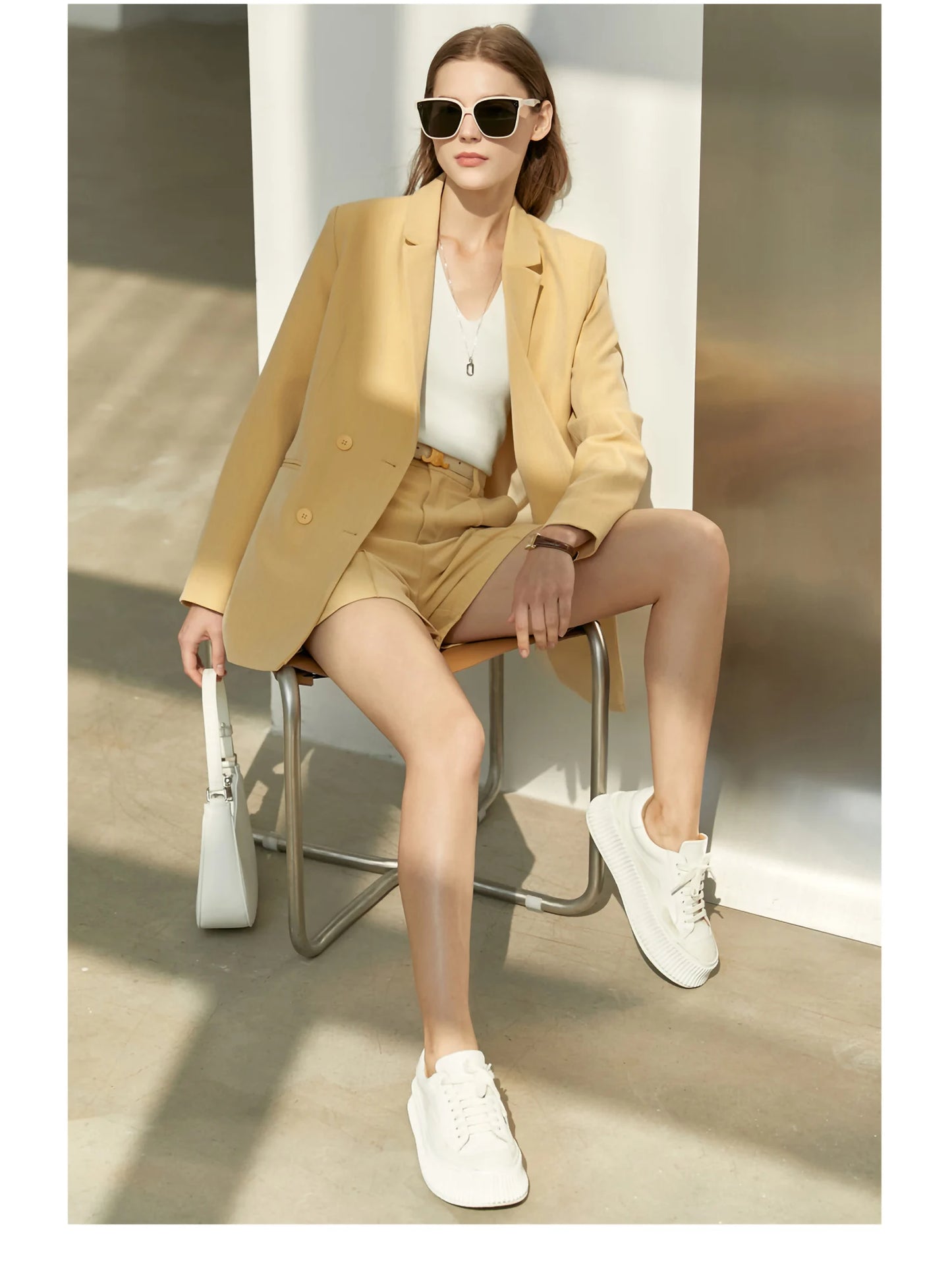Amii minimalismo primavera terno escritório senhora blazer conjunto feminino rendas vneck tanques de cintura alta calças femininas shorts outfits 12060909