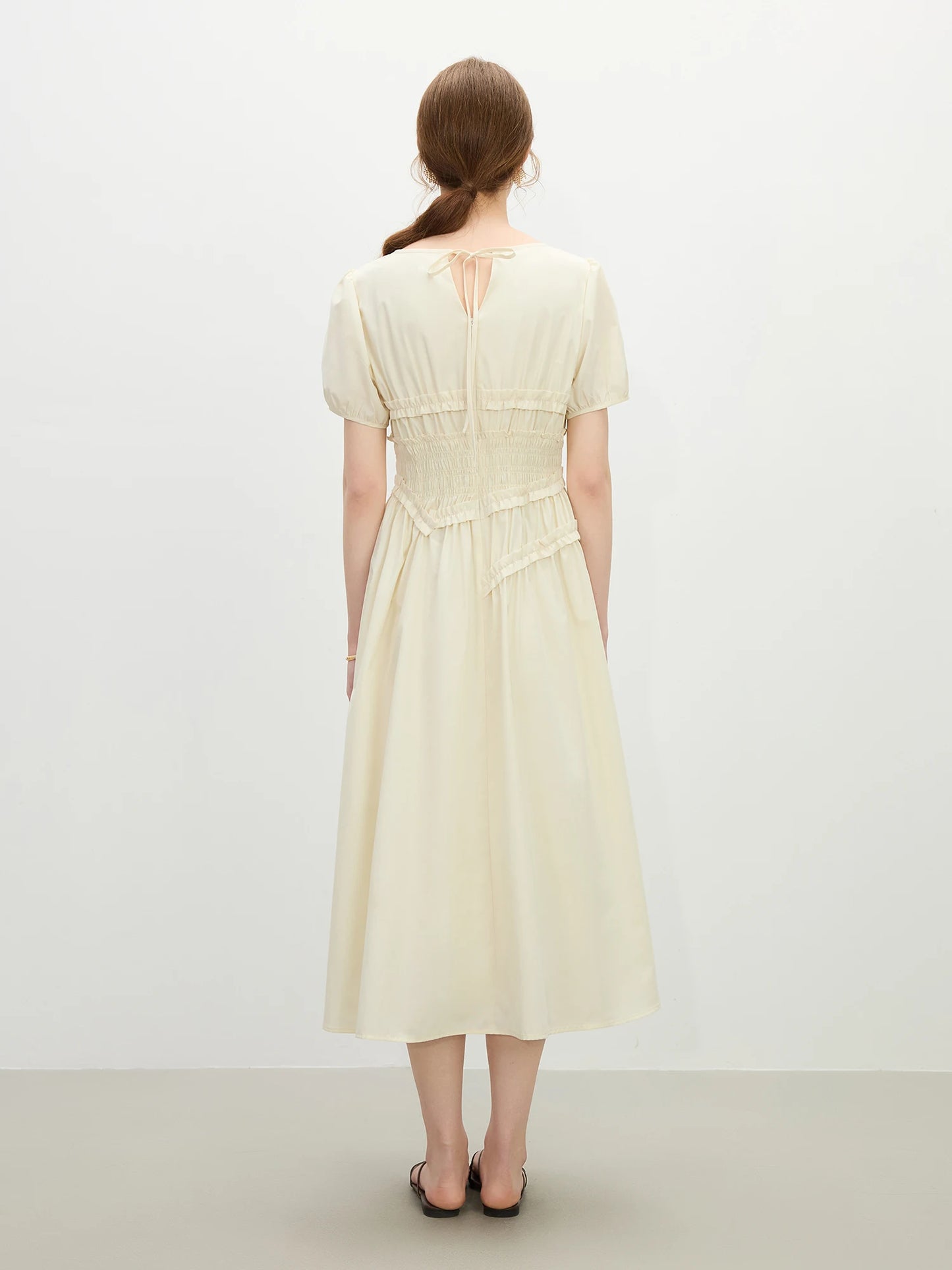 Fsle francês elegante estilo hepburn midi vestido para o sexo feminino 2025 verão nova chegada vestido fino roupas de temporada de férias 25fs12421