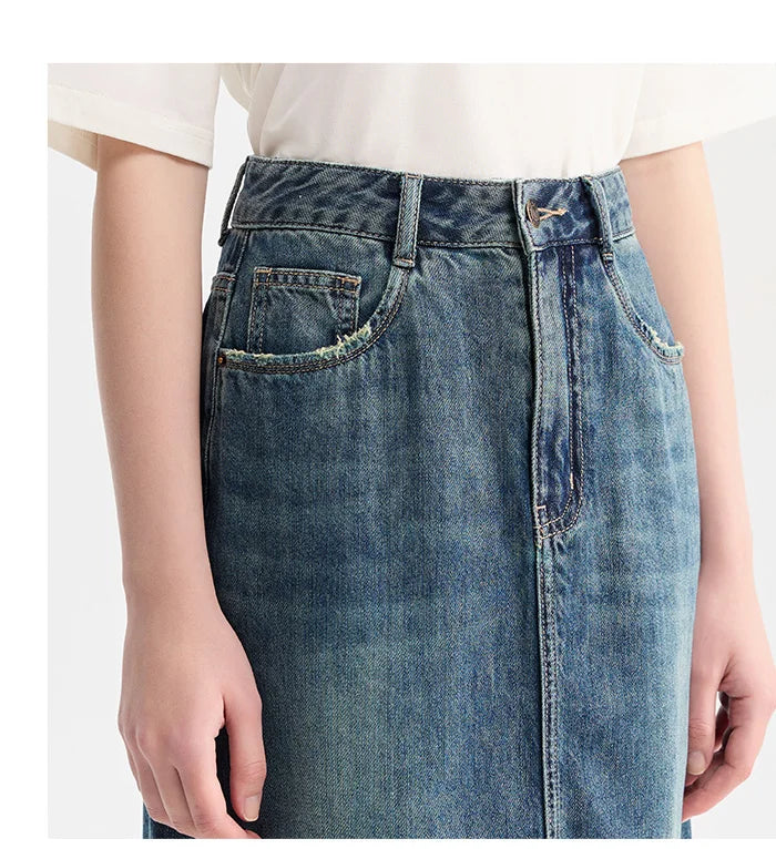 Semir-Saia jeans feminina, fenda alta, design de corte reto, nova chegada, verão, 2022