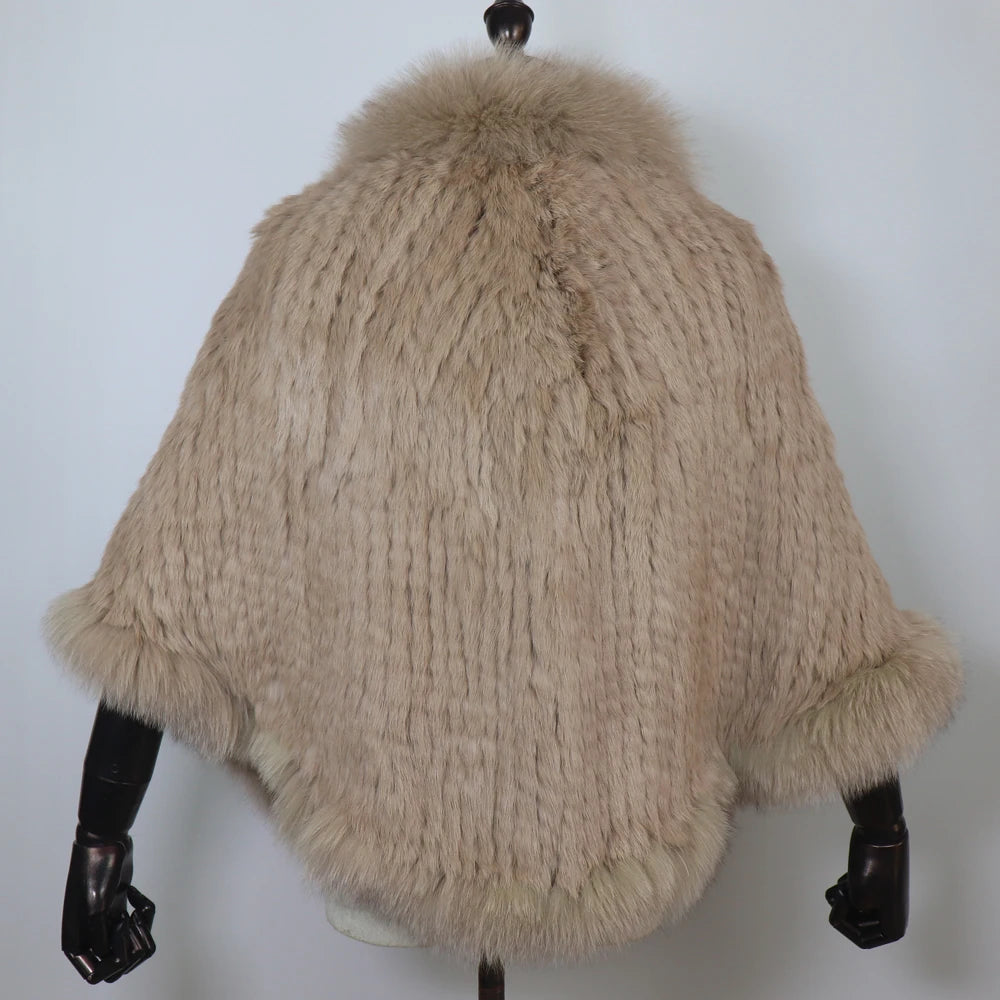 100% de piel de conejo auténtica para mujer, bufanda con cuello de piel de zorro, Poncho de piel de conejo tejido cálido para invierno, accesorios de moda para fiesta para niñas