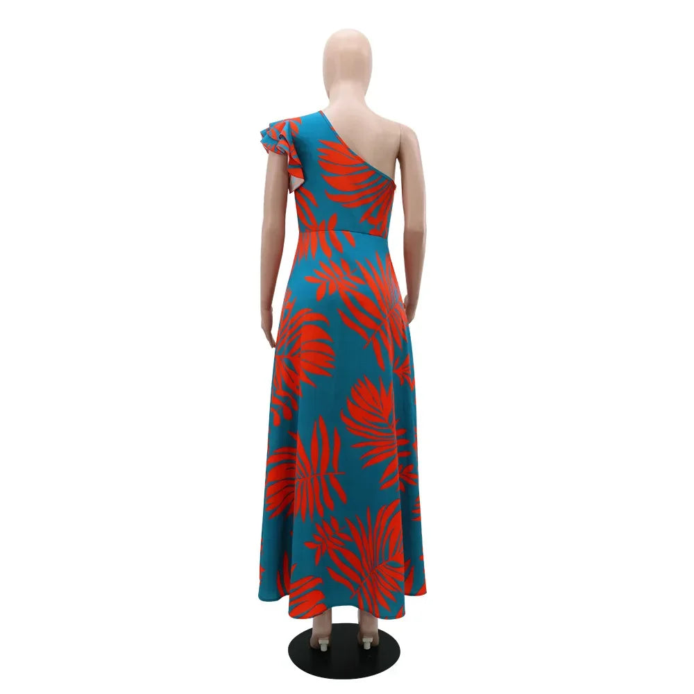 Elegante vestido longo feminino, fenda lateral alta sexy, ombro semi-off, vestido de noite para mulheres europeias e americanas