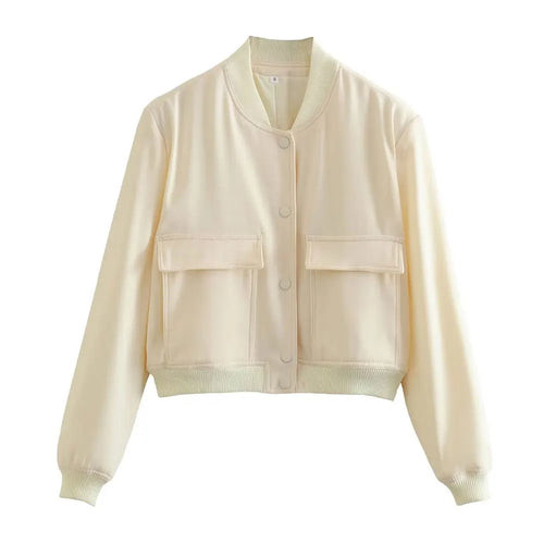 Trza moda feminina com bolsos jaqueta bomber casacos vintage manga longa botão frontal casual feminino outerwear chiques topos