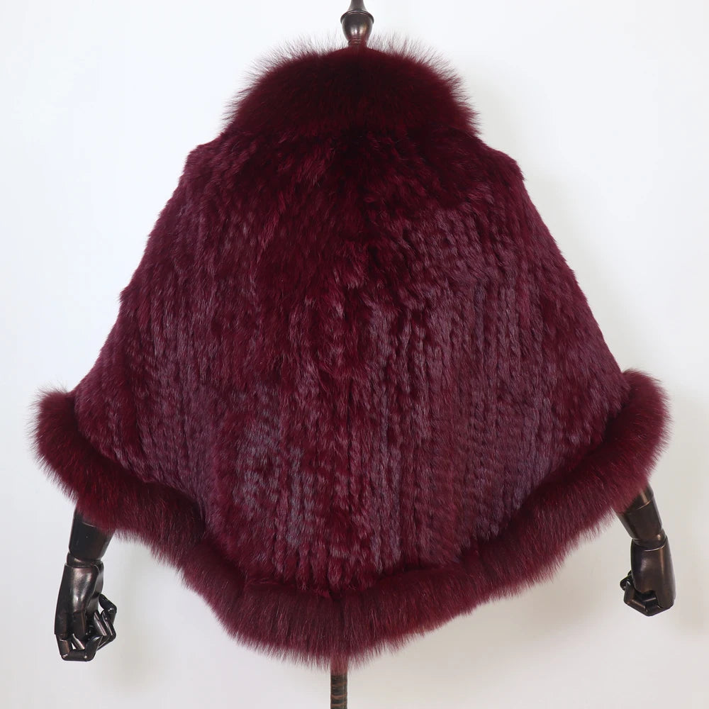 100% de piel de conejo auténtica para mujer, bufanda con cuello de piel de zorro, Poncho de piel de conejo tejido cálido para invierno, accesorios de moda para fiesta para niñas