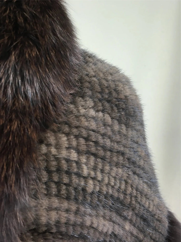 Poncho Casaco de Pele de Coelho e Raposa para Mulheres