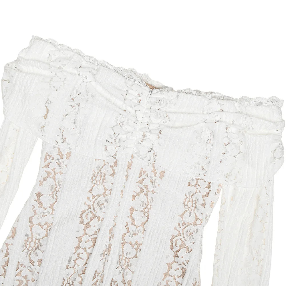 Vestido Longuinho de Renda Branca Celeste – Elegância para Festas - AlmaChic