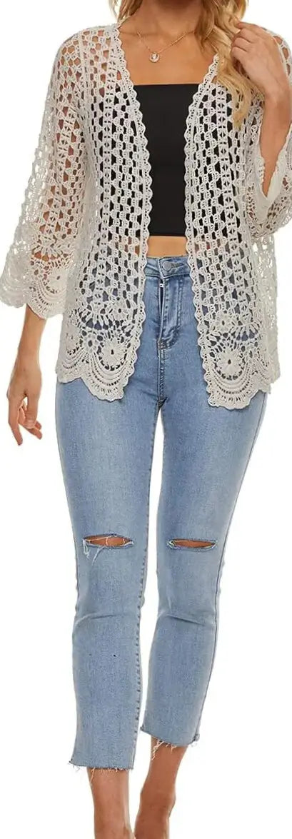 Cardigan Feminino Crochê Floral Aurélia