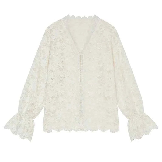 Blusa de Chiffon com Renda V - Elegância Atemporal