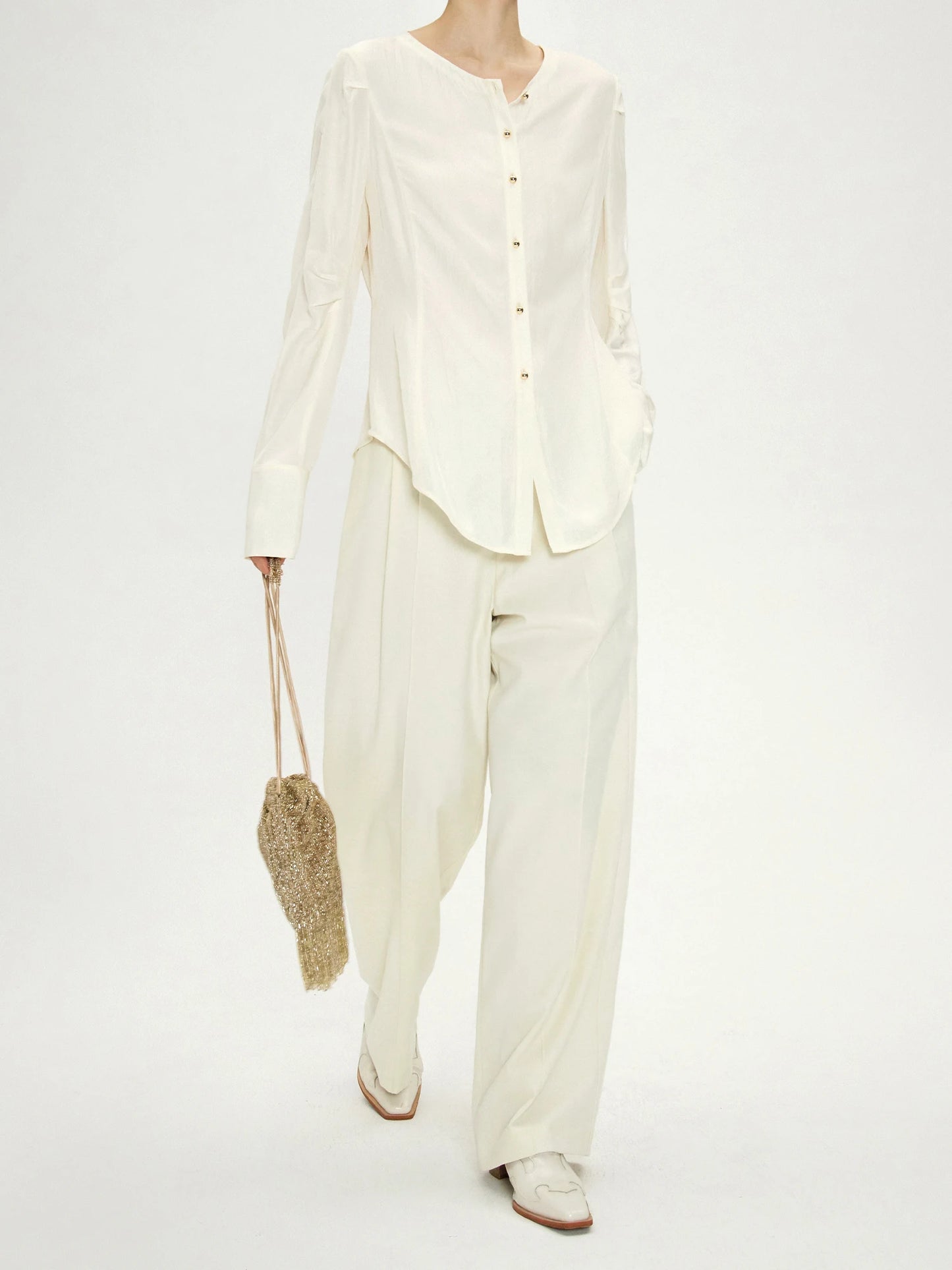 Calça Wide Leg Feminina Lady Wool Bege – Cintura Alta e Estilo Elegante - AlmaChic