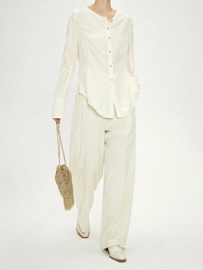 Calça Wide Leg Feminina Lady Wool Bege – Cintura Alta e Estilo Elegante - AlmaChic