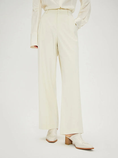 Calça Wide Leg Feminina Lady Wool Bege – Cintura Alta e Estilo Elegante - AlmaChic