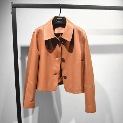 Casacos curtos de pele de carneiro feminino harajuku moda jassen dames fino jaqueta de couro legítimo gola quadrada na moda streetwear casaco