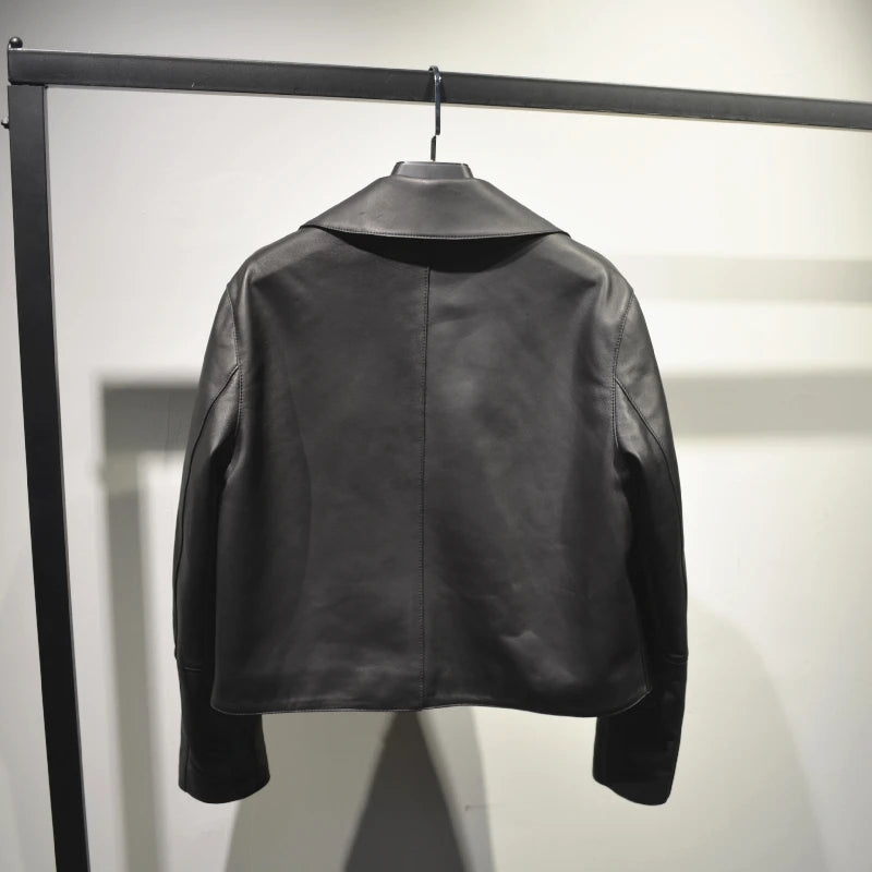 Casacos curtos de pele de carneiro feminino harajuku moda jassen dames fino jaqueta de couro legítimo gola quadrada na moda streetwear casaco