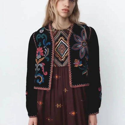 Xeseay jaqueta de inverno feminina 2022 casaco bordado manga longa outerwear o pescoço vintage ponto aberto casual veludo cintura casaco