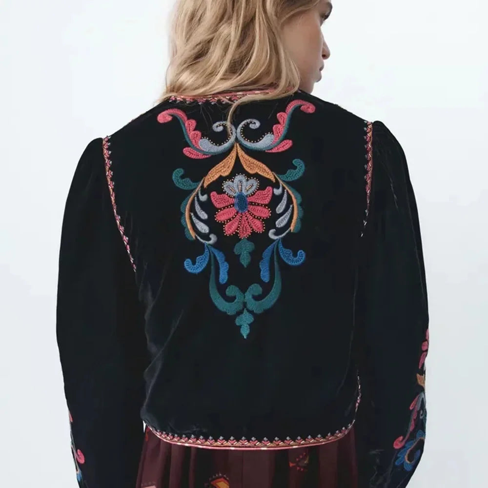 Xeseay jaqueta de inverno feminina 2022 casaco bordado manga longa outerwear o pescoço vintage ponto aberto casual veludo cintura casaco