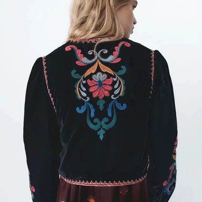 Xeseay jaqueta de inverno feminina 2022 casaco bordado manga longa outerwear o pescoço vintage ponto aberto casual veludo cintura casaco
