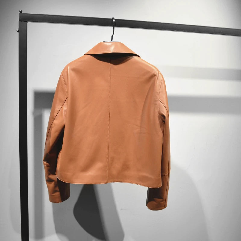 Casacos curtos de pele de carneiro feminino harajuku moda jassen dames fino jaqueta de couro legítimo gola quadrada na moda streetwear casaco