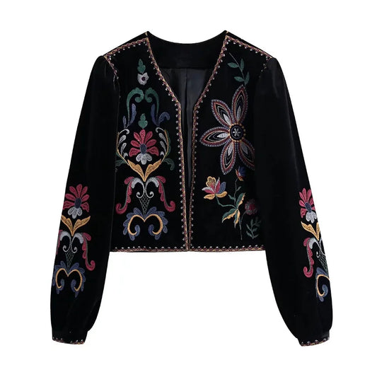 Xeseay jaqueta de inverno feminina 2022 casaco bordado manga longa outerwear o pescoço vintage ponto aberto casual veludo cintura casaco