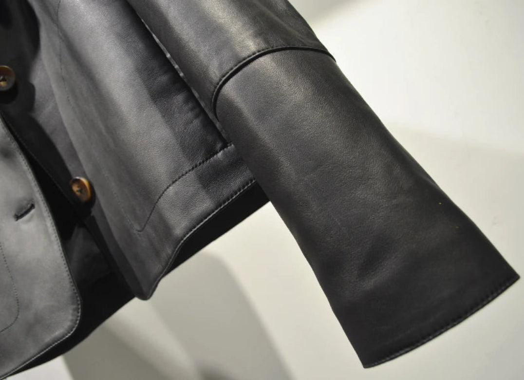 Casacos curtos de pele de carneiro feminino harajuku moda jassen dames fino jaqueta de couro legítimo gola quadrada na moda streetwear casaco