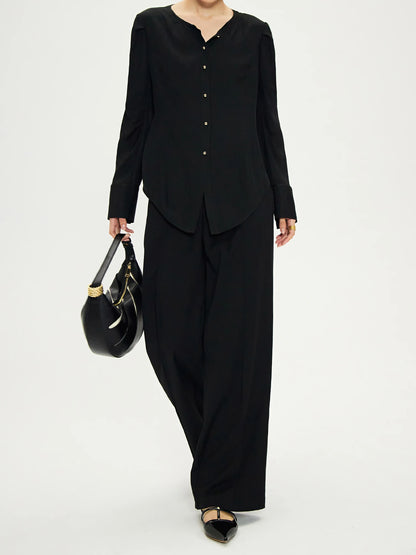 Calça Wide Leg Feminina Lady Wool Preta - AlmaChic