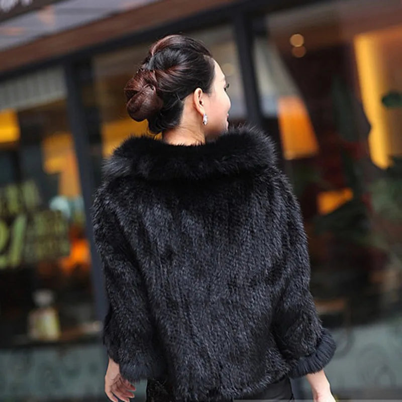 Chales de piel de visón tejidos auténticos para mujer, Otoño Invierno de lujo, cuello de piel de zorro, Pashmina de piel para mujer, capa nupcial, chaqueta