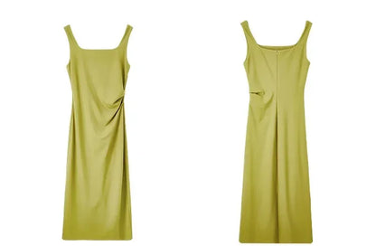 SENTUBILA vestido largo ajustado negro para mujer 2025 Primavera Verano elegante moda estilo Hepburn cuello cuadrado vestidos divididos 133L50329