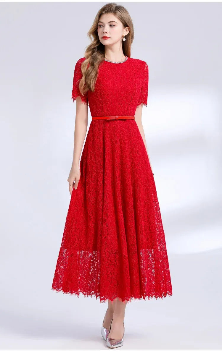 Vestido de Renda Midi Elegante Valentina Rubra