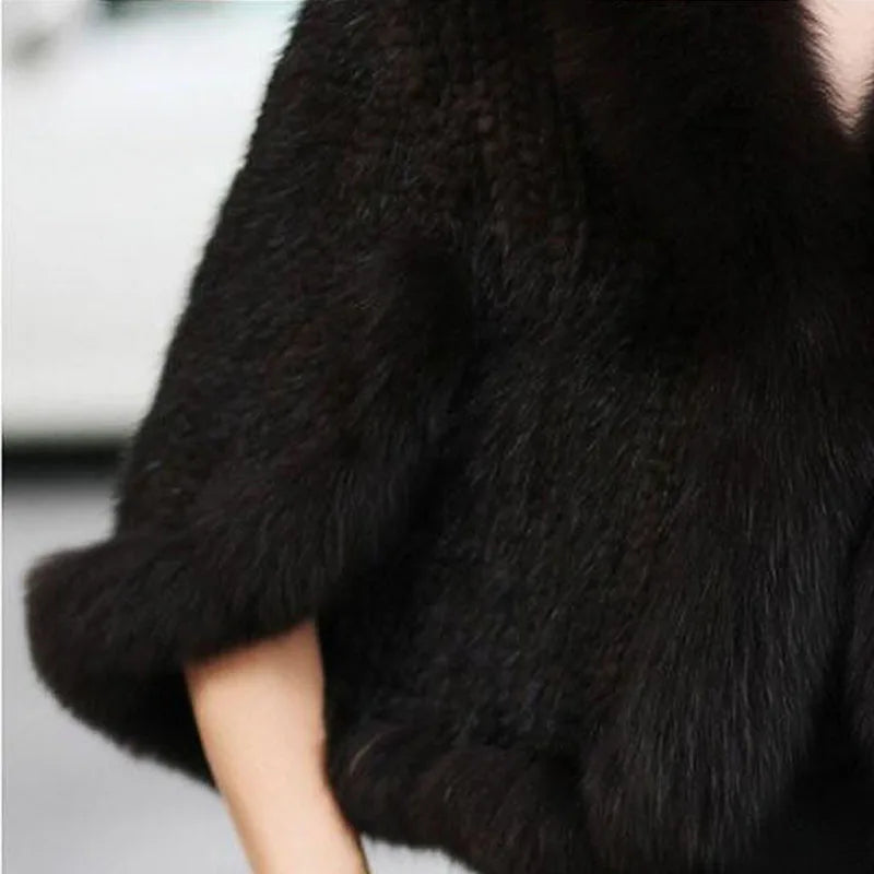 Chales de piel de visón tejidos auténticos para mujer, Otoño Invierno de lujo, cuello de piel de zorro, Pashmina de piel para mujer, capa nupcial, chaqueta