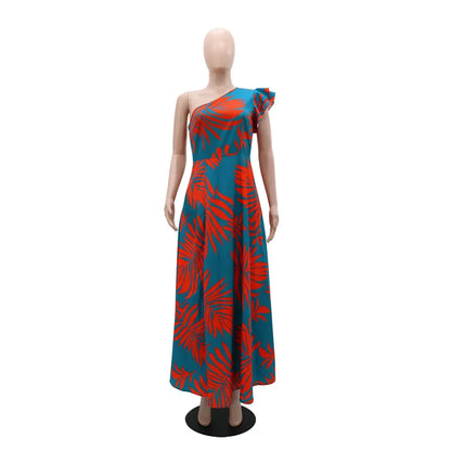 Elegante vestido longo feminino, fenda lateral alta sexy, ombro semi-off, vestido de noite para mulheres europeias e americanas