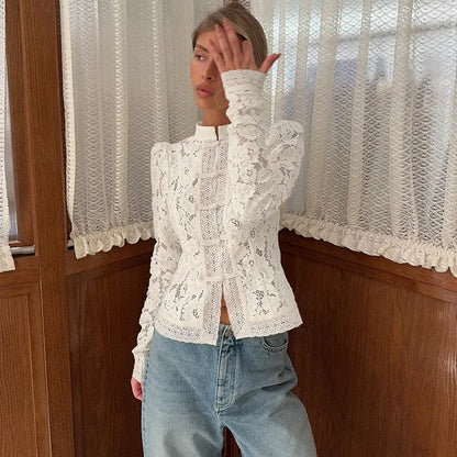 Blusa de Renda Feminina Manga Bufante Élodie