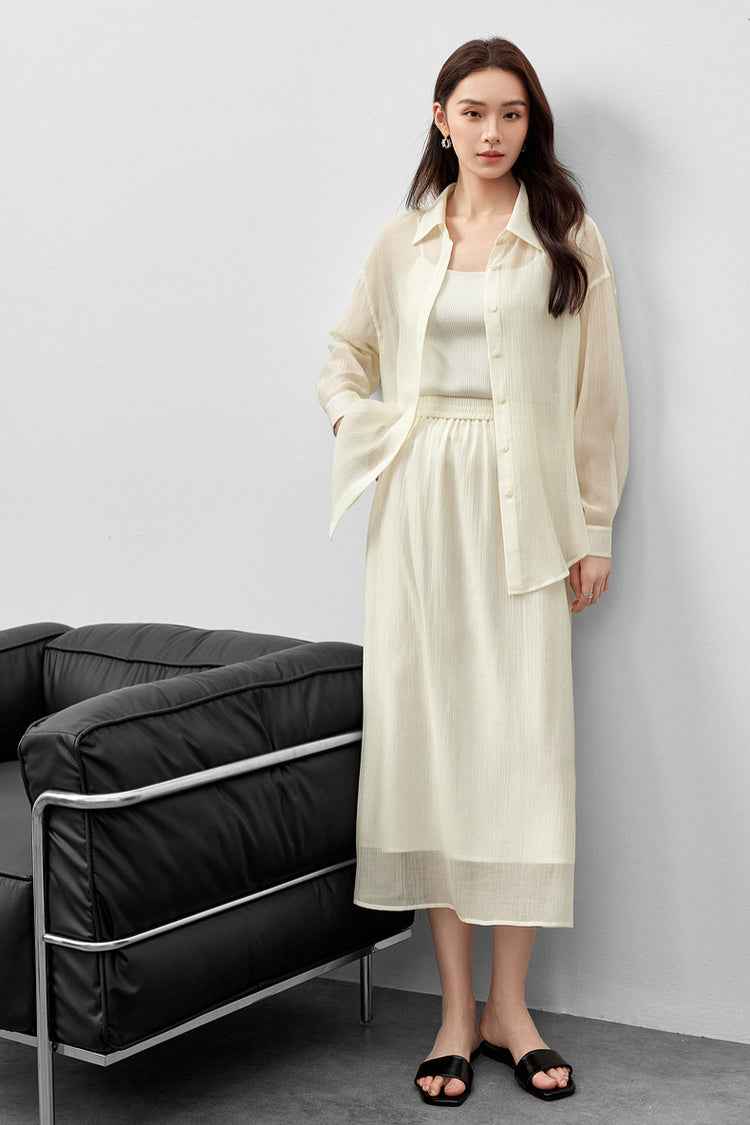 Conjunto Feminino Elegante em Lyocell Camisa e Saia Élodie