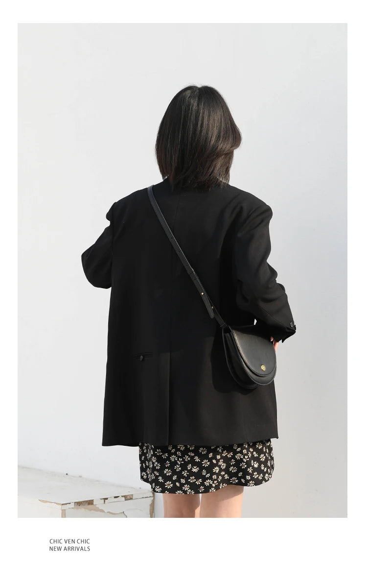 CHIC VEN-Blazer de manga comprida feminino, casacos coreanos casuais, monocromáticos, roupas de escritório com todos os fósforos, moda elegante, primavera, outono, 2023