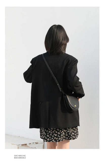 CHIC VEN-Blazer de manga comprida feminino, casacos coreanos casuais, monocromáticos, roupas de escritório com todos os fósforos, moda elegante, primavera, outono, 2023