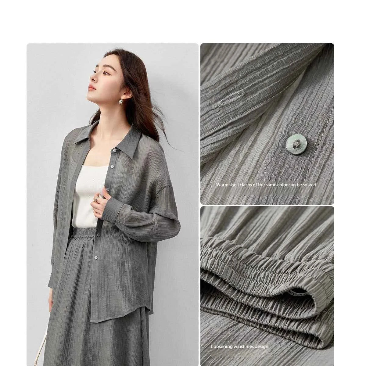 Conjunto Feminino Elegante em Lyocell Camisa e Saia Élodie
